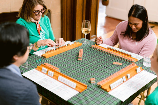 A Youmahj game cloth in use during a game of American Mahjong