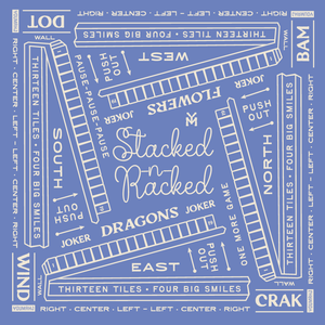 Game board layout with tiles and text on a blue background