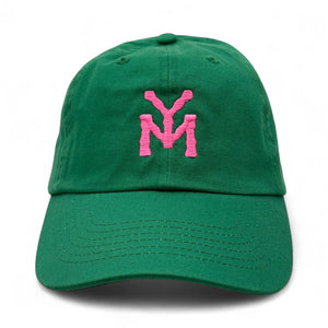 Green cap with pink 'YM' logo on a white background