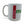 White mug with red and green text on a white background