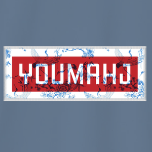 Text 'YOU MAHJ' on a blue background with red and white design