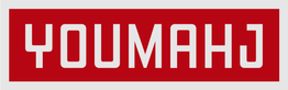 Red rectangular logo with white text 'YOUMAHJ' on a red background